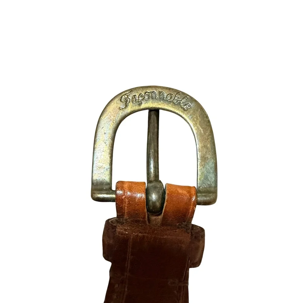 Faconnable Sellier Mens Canvas Leather Belt Cream Brown France Size 36 90